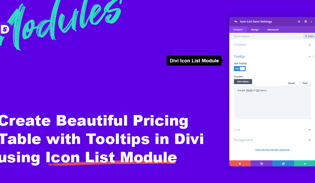 How to create a Beautiful Pricing Table with Tooltips in Divi using Icon List Module
