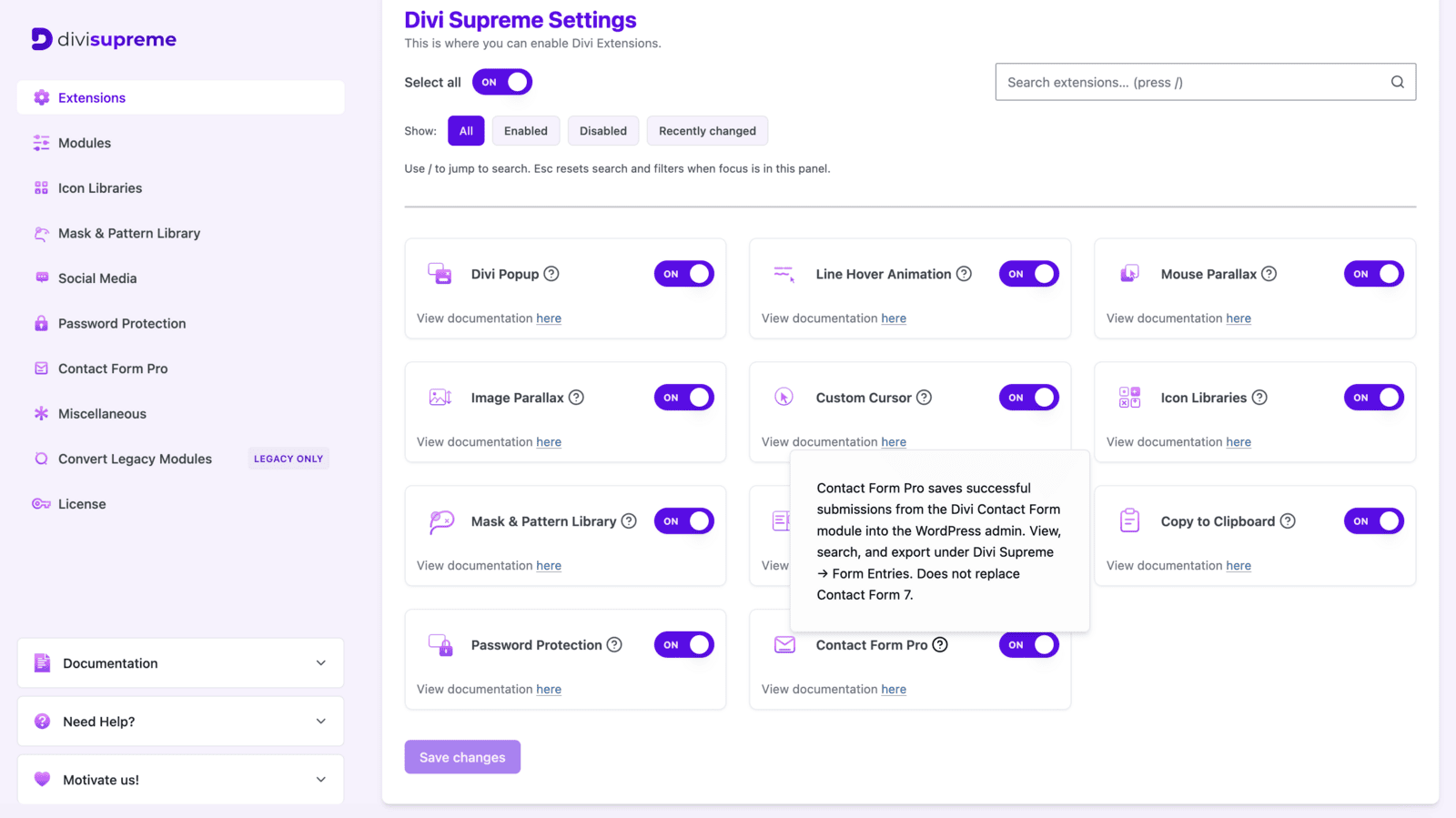 Enable Contact Form Pro under Divi Supreme settings