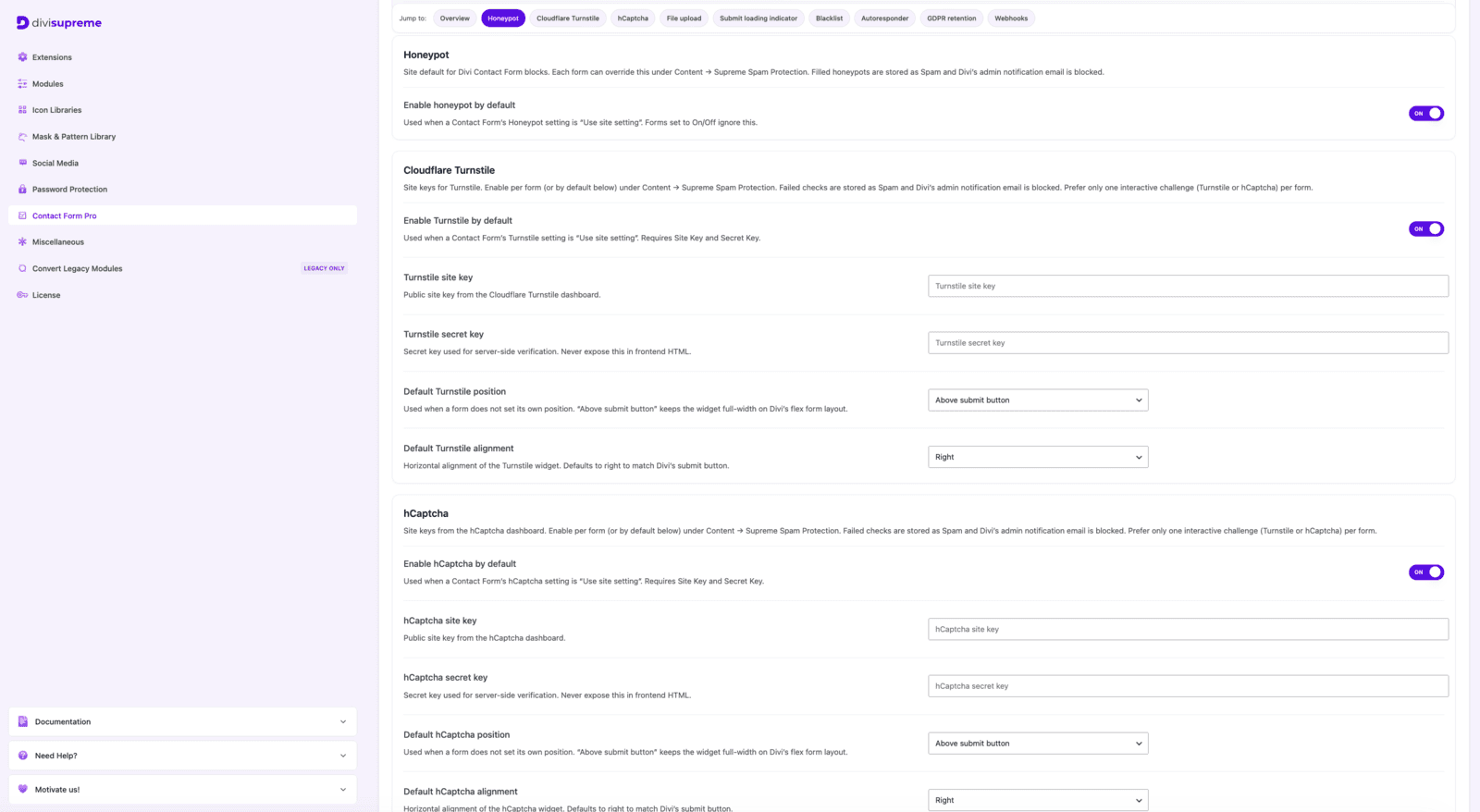 Contact Form Pro spam protection: honeypot, Turnstile and hCaptcha