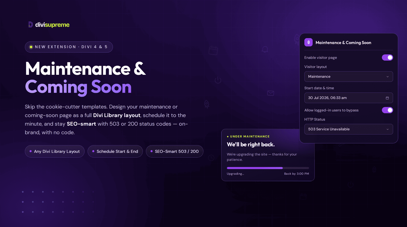 Maintenance & Coming Soon for Divi