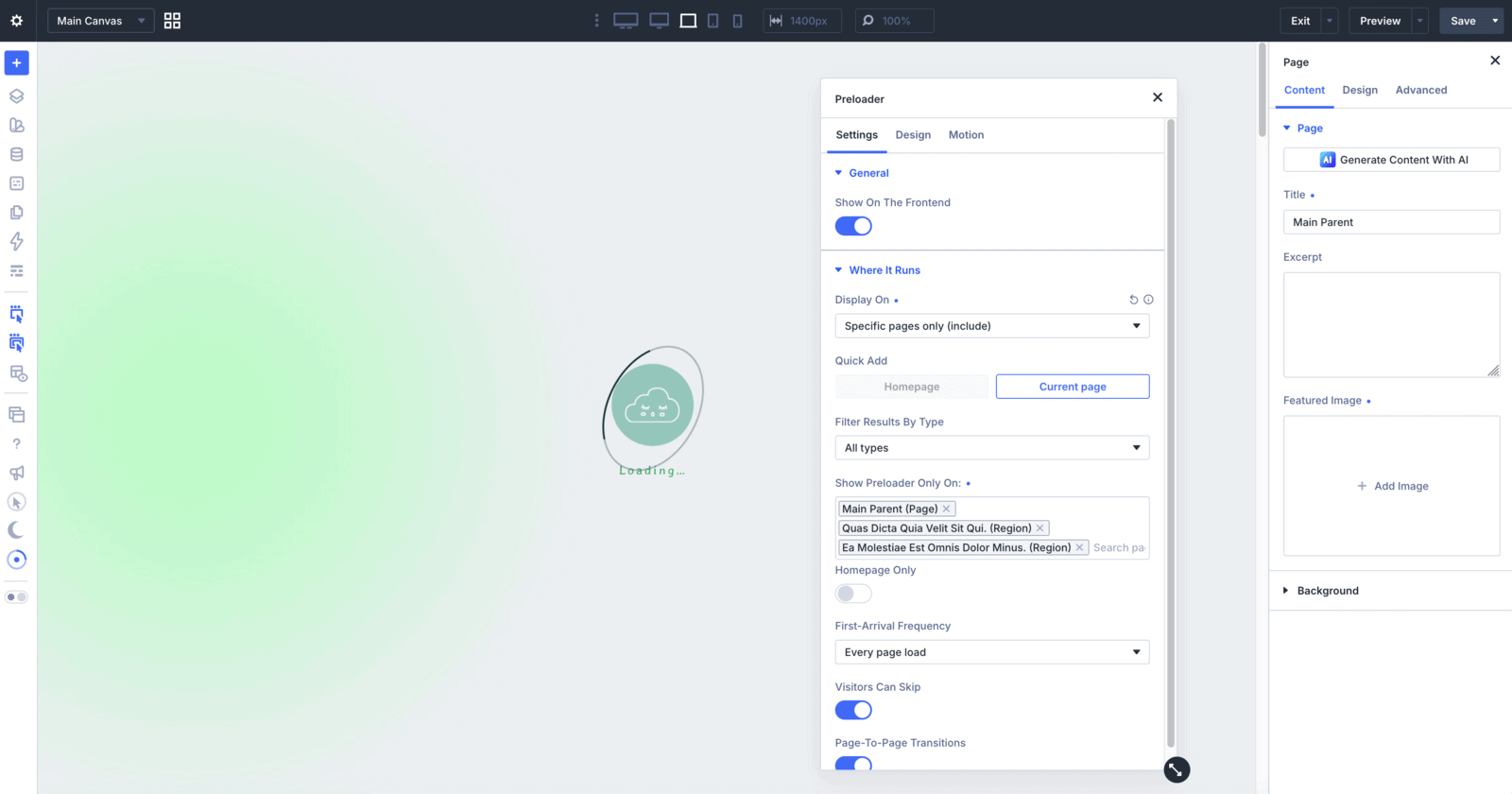 Divi Supreme Preloader: logo inside a spinning ring with Loading text, designed in the Visual Builder