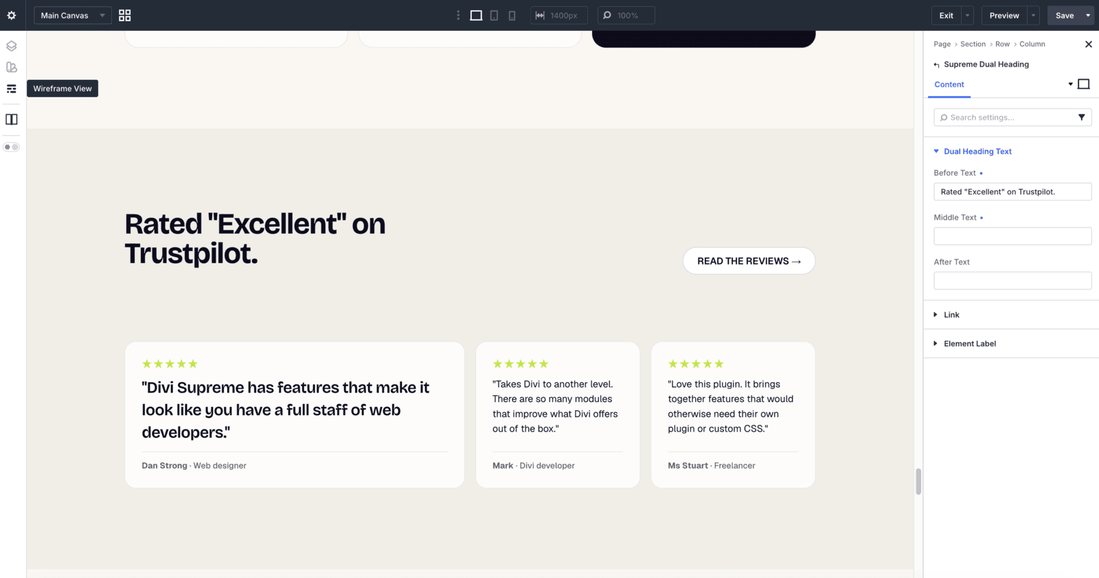 The Visual Builder toolbar as the client role actually sees it, trimmed down
