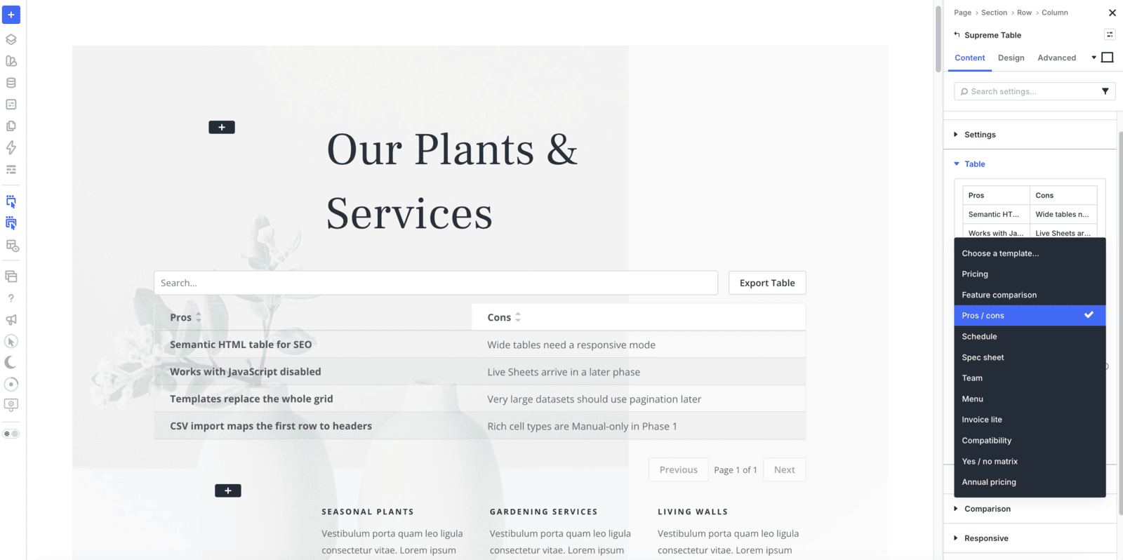 Supreme Table starter template list with pricing, feature comparison, pros and cons, and more